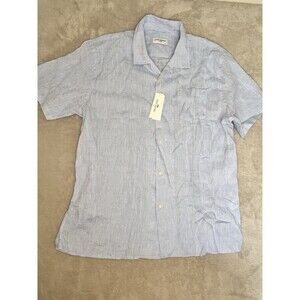 John Henric Sweden Mens Button Down Shirt Size XL Blue 100% Linen Casual NWT